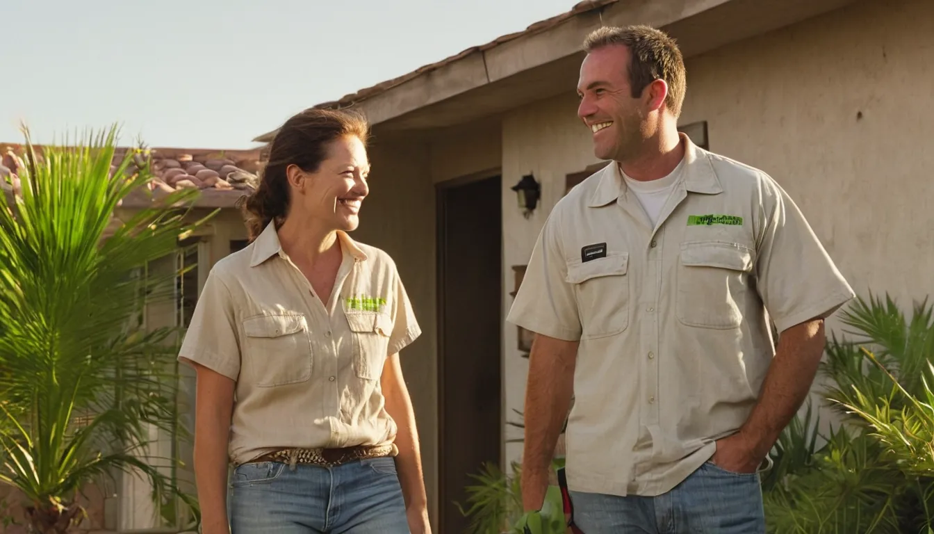 A friendly provider talking with a homeowner at the front door of a single-story home in Kissimmee